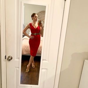 Red vintage style wiggle sexy midi  dress